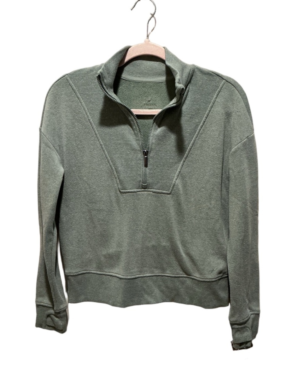 Freely crop green half zip sweater. Size XS
